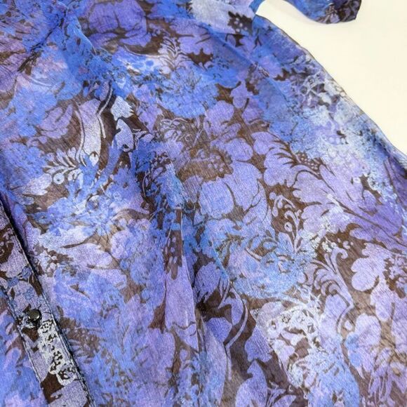 Maggie Barnes Top Womens 5X 34/36 Blue Floral Button-Front Blouse Clean Girl - Picture 5 of 10